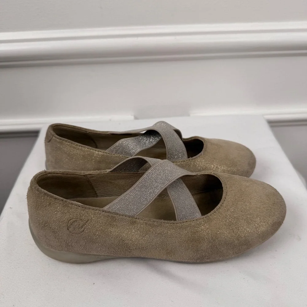 Naturino Girls Gold Suede Shimmer Ballet Flats Elastic Straps Size 30